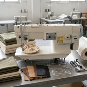 Machine à coudre industrielle robuste à point zigzag, machine à coudre à pied mobile pour cuir, denim et toile - Product Image 1