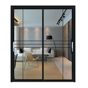 Современная узкая алюминиевая дверная рама для дома, алюминиевая двойная стеклянная раздвижная дверь