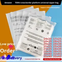 Stock prêt Transparent PE auto-scellant CPE emballage de stockage de vêtements sac à fermeture éclair givré impression d'écran d'avertissement transfrontalier