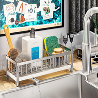 Support de rangement pour évier en acier inoxydable, organisateur de comptoir de cuisine, porte-éponge, porte-brosse à récurer, support pour torchons - Offre Spéciale