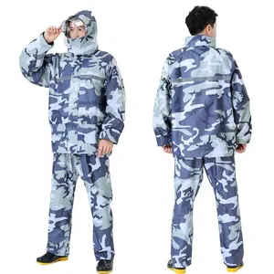 Customized Waterproof Camo Rain Suit High Vis Reflector Rain Coat With Hidden Hood