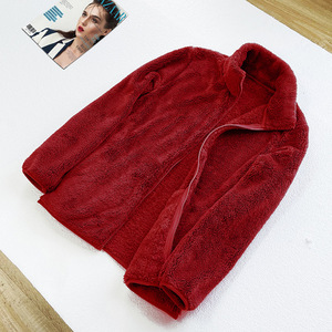 Abrigo de terciopelo largo para mujer, con cremallera, cálido, de doble cara, color coral, para otoño e invierno, a la moda - Product Image 1