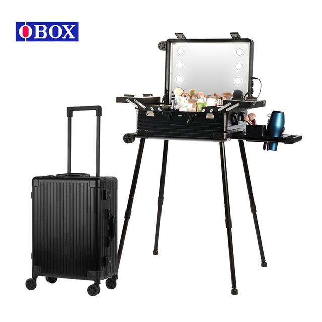 OBOX Professional Makeup Case Pouch Torrley Cases with LED Lights & Adjustable Feet Cosmetic Box Organizer for Artists, Salon