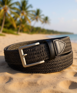 Cinturón Elástico Trenzado para Hombre Tommy Bahama, Diseño de Espiga, Hebilla Plateada, Estilo Casual - Product Image 2