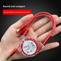 Kabel Data Type-C 3-in-1 Retractable Konduktor Tembaga Murni Multi-Fungsi Pengisian Daya Transfer Data Selubung PVC Cetakan Pribadi BJC