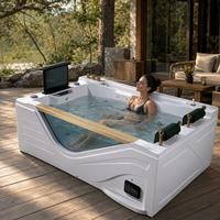 Bain à remous extérieur rectangulaire moderne Ploutara pour 2 personnes, avec fenêtre transparente, coque en acrylique, sièges ergonomiques et massage.