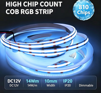 Bande lumineuse LED COB RGB haute densité sans points DC12V 14W/m 810 puces 10mm de largeur IP20 éclairage ambiant intérieur flexible à intensité variable