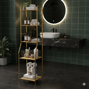 Torre de Almacenamiento Moderna para Baño de Hierro Negro Mate con 5 Estantes, Organizador Vertical para Espacios Pequeños - Product Image 4