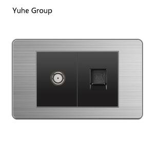 Prise murale universelle en aluminium brossé série 118, standard RJ45 RJ11, pour TV, LAN, satellite, ordinateur, prise et fiche avancées - Product Image 1