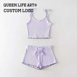 Fabricante profesional personalizado chino 2024 cordones para mujer al por mayor conjunto sólido de 2 piezas para mujer <span class=keywords><strong>con</strong></span> precio de venta directo de fábrica - Product Image 2