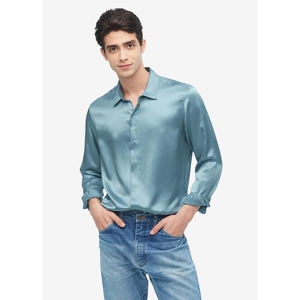 Camicia di seta di gelso 100% di lusso di alta qualità da uomo con logo personalizzato business top scialli di seta camicia di seta da uomo - Product Image 1