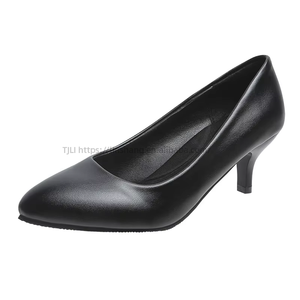 New High-heeled Stiletto Pointy Professional All Match Working Women's Single Black <b>Leather</b> Dress Shoes Women - Product Image 5