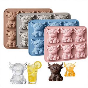 Food Grade Silicone 2026 New Product 3D Highland Cow Mini Silicone Ice <b>Cube</b> Tray Mold - Product Image 1