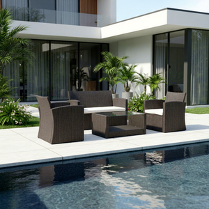 Leisure KD 4pcs Steel Sling Set With Cushions and Coffee <b>Table</b> Contemporary Design <b>Foldable</b> for Outdoor Use - Product Image 1