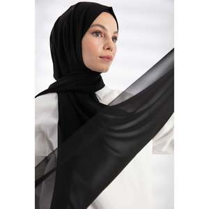 Elegant Chiffon Scarf Black Solid Women's Neckwear <b>Viscose</b> Polyester Lightweight <b>Hijab</b> Accessory - Product Image 3