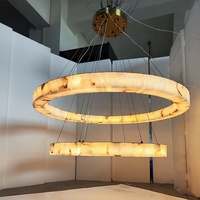 Américain Rectangulaire Rétro Marbre Calcite Éclairage Salle à manger Salon Lustre Intérieur Albâtre Suspension Lumières