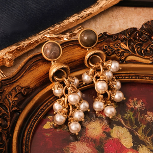 Средневековый ретро-винтажный классический комплект украшений: ожерелье-цепочка и серьги с бусинами - Product Image 2