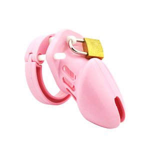 Silicone uomo cazzo serratura a buon mercato rosa e nero gabbia di castità maschile con 5 anello pene dispositivi Bondage Sex Toy - Product Image 4