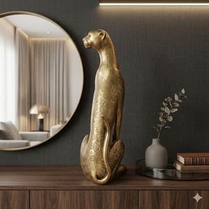 Modern Light <b>Gold</b> Resin Leopard Sculpture - Home & Entryway Decor Ornament - Product Image 2