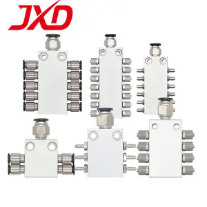 JXD Aluminium Aloi 1 Intake 4 6 8 10 12 14 16 cara logam pneumatik Fitting udara Manifold Distributor untuk 4MM 6MM selang udara