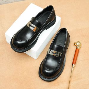 Leather Round-Toe Trendy <b>Shoes</b> for Men Metallic Style Business Casual Wear Genuine Leather Upper <b>Height</b> <b>Increasing</b> Autumn - Product Image 3