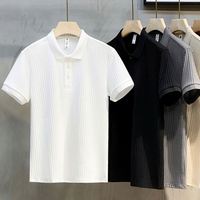Chemises polo pour hommes de haute qualité à manches courtes, séchage rapide, imprimés rayés avec décoration boutonnée, tissu polyester de qualité pour hommes