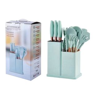 Juego de utensilios de cocina antiadherentes de 19 piezas con mangos de madera y utensilios de silicona - Product Image 6