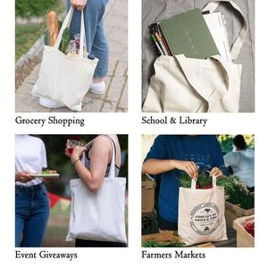 Sacs de courses réutilisables personnalisés en gros avec logo imprimé, sacs fourre-tout en toile de coton blanc uni vierge avec personnalisation - Product Image 6