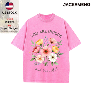 เสื้อยืดพิมพ์ลายตัวอักษรสีเทาพร้อมลายดอกไม้สีเหลืองอมชมพูขนาดใหญ่ สไตล์คันทรีลำลอง ขายส่งจากสหรัฐอเมริกา - Product Image 4
