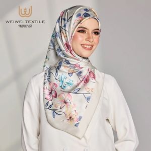 カスタマイズされたデジタルプリントTudung Shimmer Hijab伝統的なイスラム教徒の部門アイテムサテンシルクスカーフショール - Product Image 1
