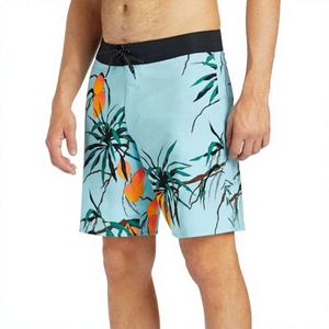 Shorts de bain pour hommes à imprimé tropical, séchage rapide, cordon de serrage, taille mi-haute, avec poches latérales - Product Image 1