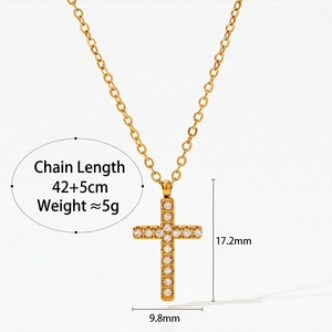 Parure de bijoux 2026 en acier inoxydable plaqué or 18 carats PVD, étanche, hypoallergénique, avec pendentif croix et zircon cubique, collier et boucles d'oreilles - Product Image 3