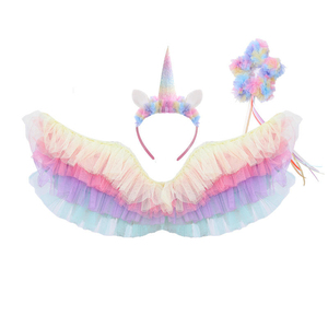 Ensemble de robe à ailes d'ange en tulle holographique, coton et polyester pour filles, baguette magique d'elfe, costume de fée pour spectacle enfantin - Product Image 2