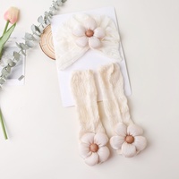 Conjunto de Gorro y Calcetines Finos y Transpirables con Encaje Calado de Flores, Anti Mosquitos, Hasta la Pantorrilla, para Recién Nacidos, Uso Diario