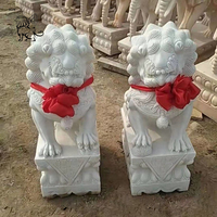 Gardien en argent chinois sculpté à la main Design classique extérieur pierre marbre Foo Fu chien Lions Statues Sculpture