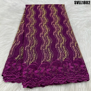 Vestido de tela de encaje africano elegante y sexy tela de gasa Suiza negra encaje Lafaya bordado ecológico con diamantes de imitación - Product Image 2