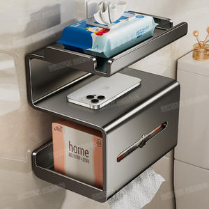 Porte-papier toilette mural minimaliste gris anthracite en acier carbone, distributeur de papier auto-adhésif, organisateur de salle de bain - Product Image 2