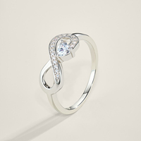 Bague en argent sterling S925 avec moissanite, design infini, pierre taille cœur, accent pavé, bijoux pour femme
