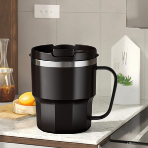 2025 gran oferta promoción BPA libre doble pared de acero inoxidable vaso de viaje taza de café PP exterior con asa 400ML - Product Image 1