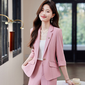 Women's Summer Thin Three Quarter Sleeve Suit Jacket Formal Business Office Wear Anti Wrinkle Polyester Fabric - Product Image 4