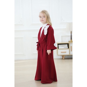 1836-1 #   Abaya Blanca Floral de Alta Calidad para Niña, Ropa Musulmana de Manga Larga para Niños, Estilo Dubai - Product Image 5