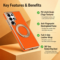 Coque de téléphone en PU texturé Togo personnalisée en gros avec béquille rotative à 360° pour la série Samsung Galaxy S23-S26 Ultra