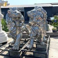 Statue de lion moderne en acier inoxydable de grande taille pour l'extérieur, sculpture d'animal en métal à vendre