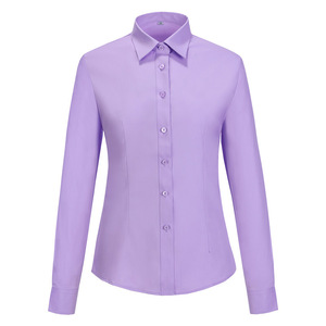 Unisex Work Shirt Long Sleeve Blue Slim Fit Breathable Polyester Solid Color Business Formal Uniform - Product Image 5