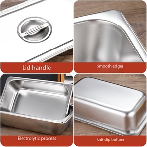 SFB98 806 Bandeja de vapor de acero inoxidable con tapa, contenedor de alimentos rectangular comercial, bandeja de servicio tipo buffet antirust para cocina - Product Image 4