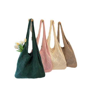 กระเป๋าโท้ทผู้หญิงสำหรับฤดูร้อน/ฤดูหนาว ฤดูใบไม้ผลิ ขายส่ง กระเป๋าช้อปปิ้งชายหาดแบบเปิดปิดทันสมัย ถักทอสีพื้น โพลีเอสเตอร์ - Product Image 1