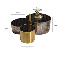 WDY-Table à thé avec cadre en acier inoxydable doré, ensemble de table basse ronde moderne en verre pour le salon