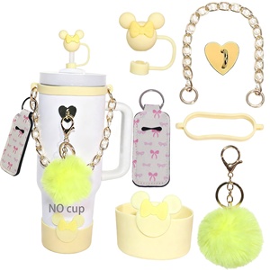 Acessórios Estéticos Rosa para Copo de 40 oz - 57 Opções de Cores, Tampa de Silicone para Canudo, Corrente de Contas para Alça - Product Image 2