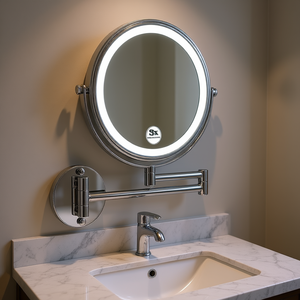 Db 8-Inch Led Wall Mount Round <b>Makeup</b> Mirror 1X 3X Magnification Chrome Finish Bathroom <b>Vanity</b> Mirror - Product Image 2