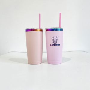 Paquete de 4 Vasos de Acero Inoxidable con Aislamiento al Vacío, Recubrimiento en Polvo Rosa de 20 oz, con Logotipo Personalizado y Pajita de Color - Product Image 2